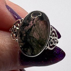Moss Agate Ring Size 5 - Sterling Silver